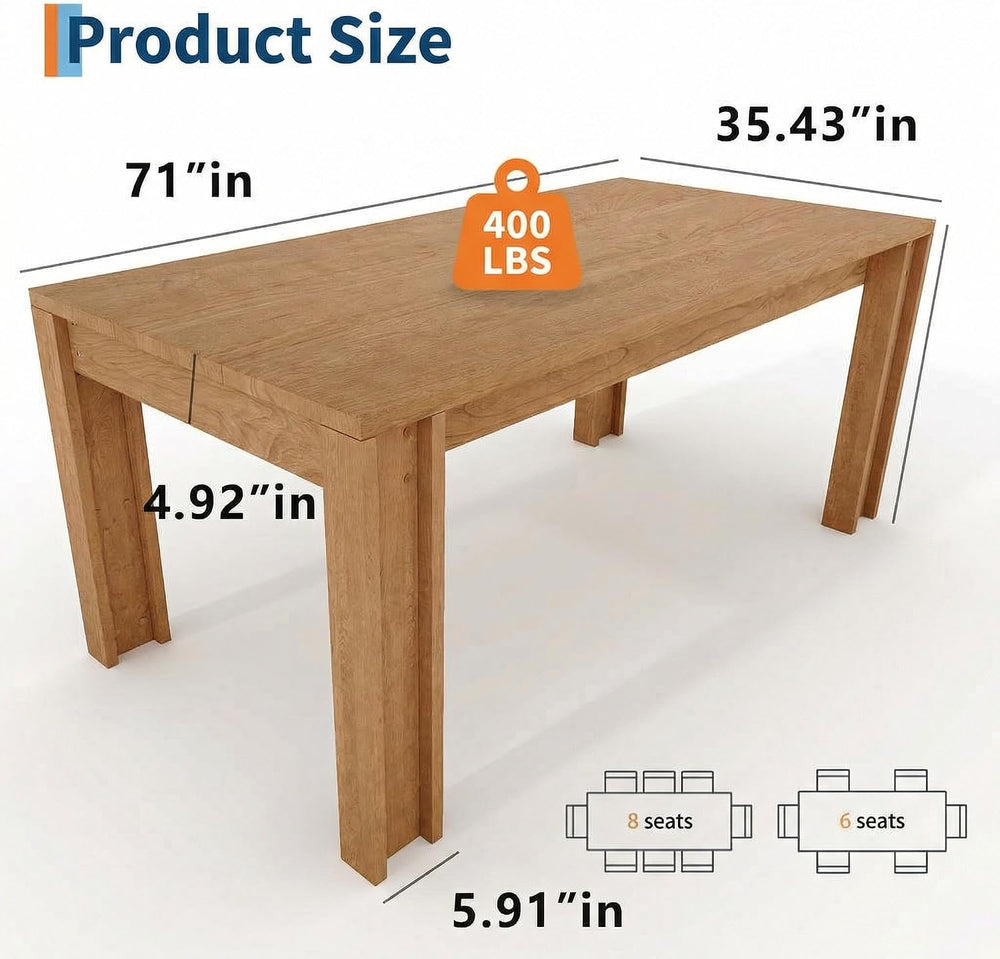 GarveeHome 71" Long Dining Table for 6-8, Farmhouse Rectangular Wood Kit...