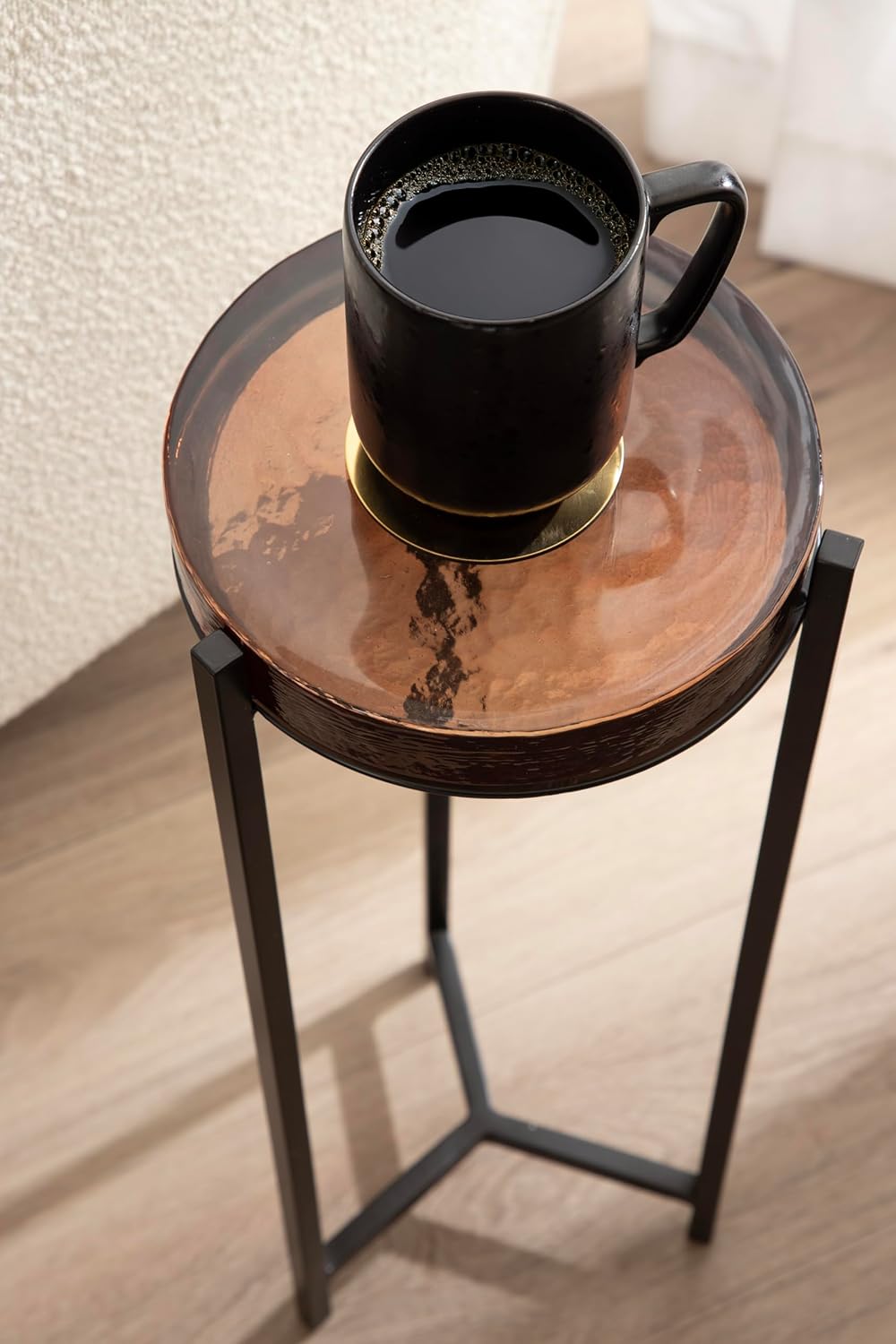 Kate and Laurel Aguilar Modern Drink Table, 9 x 9 x 23, Amber Glass and Black...