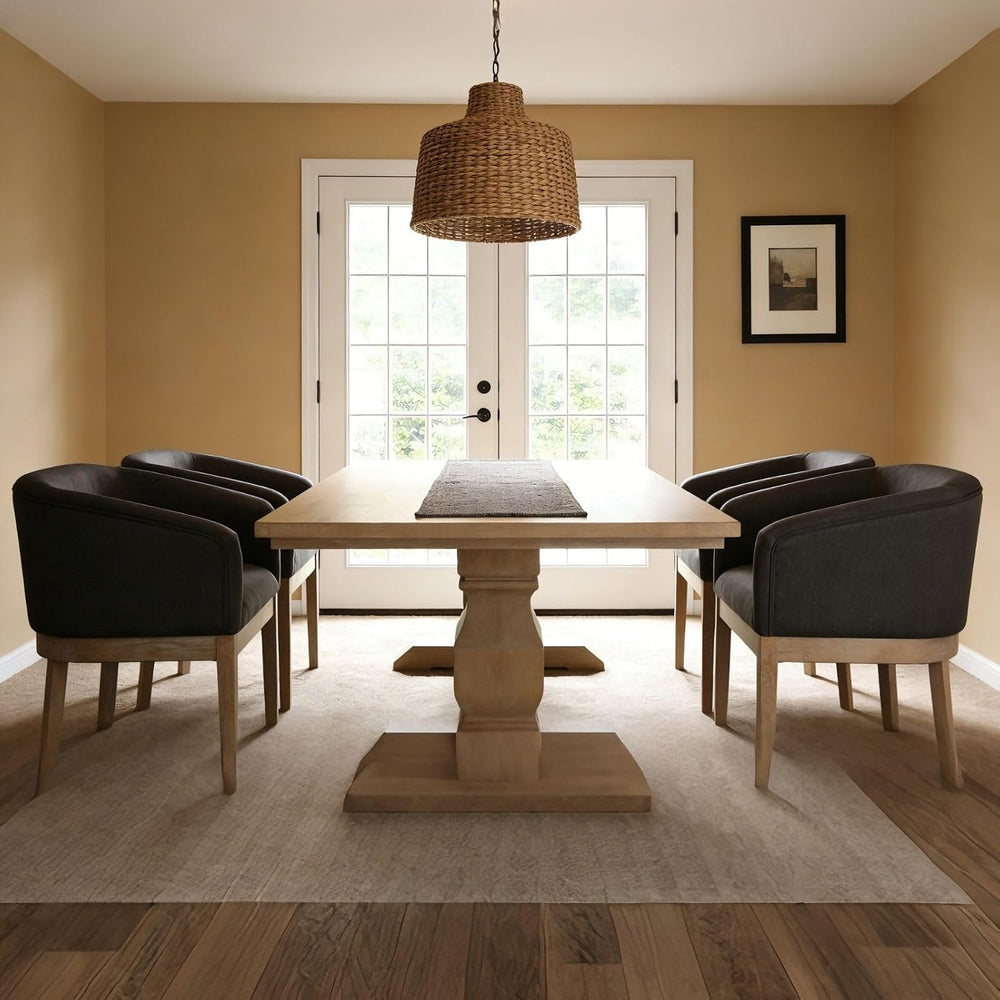 Linen Dining Chairs Set of 4, Barrel Farmhouse Kitchen Chairs with Arms, Upho...