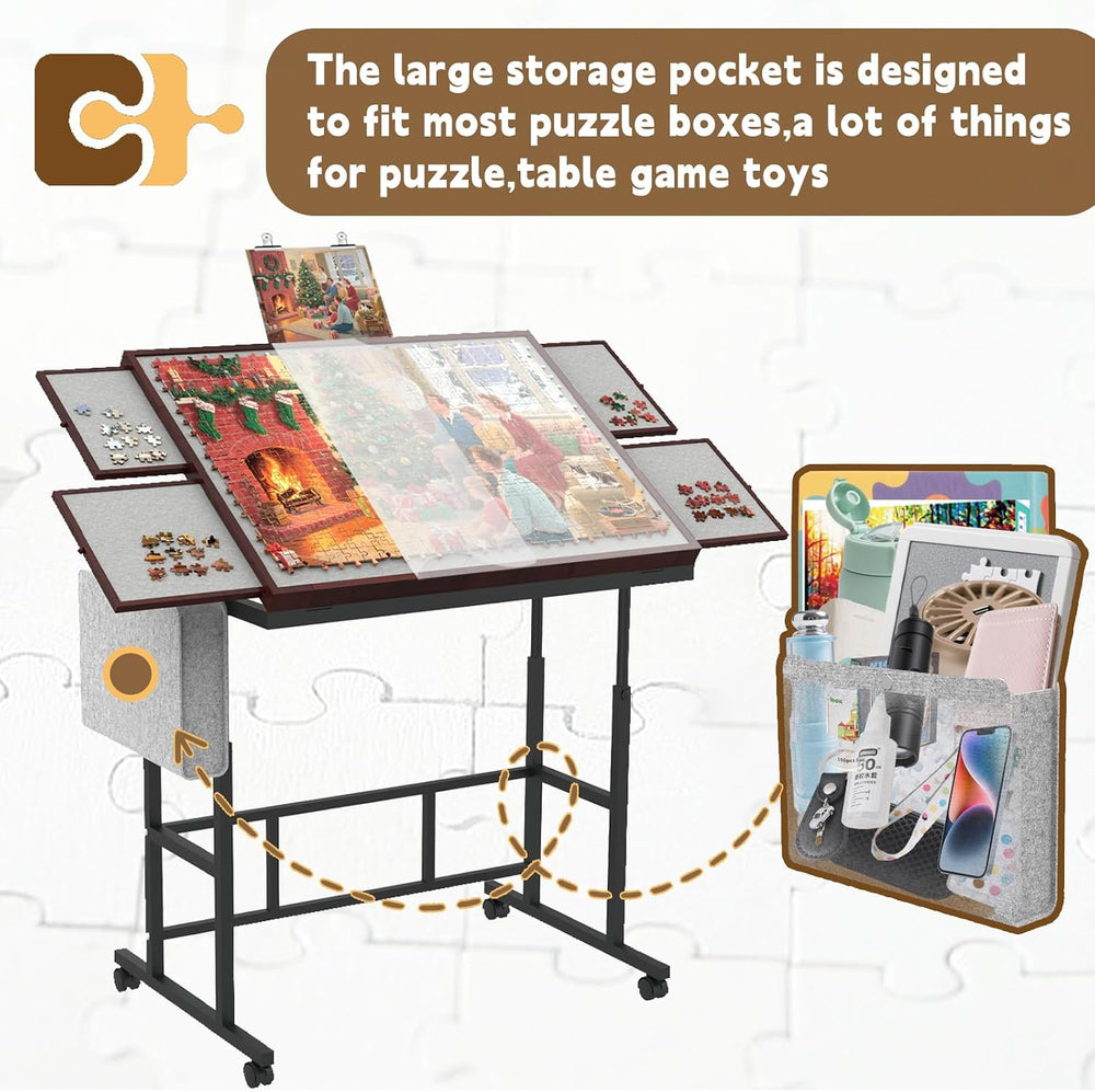 1500 Pcs Puzzle Table with Storage Pocket, Adjustable Height & Angles