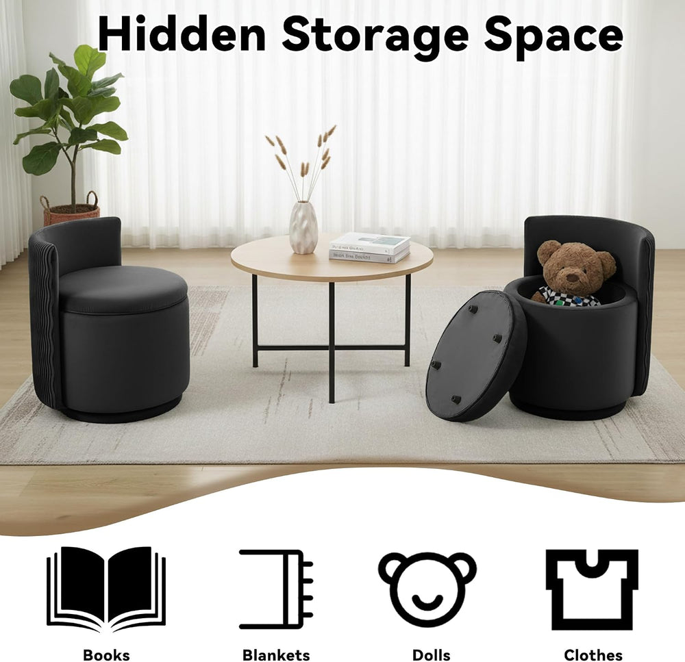 360° Swivel Velvet Vanity Chair with Storage, Barrel Makeup Chair with Wave B...