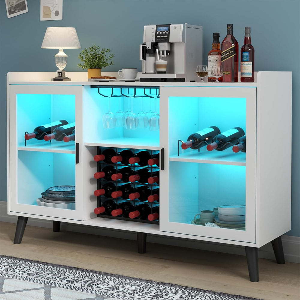 Gyfimoie Coffee Bar Cabinet with LED Light, Wine Bar Cabinet with Wine Rack |...