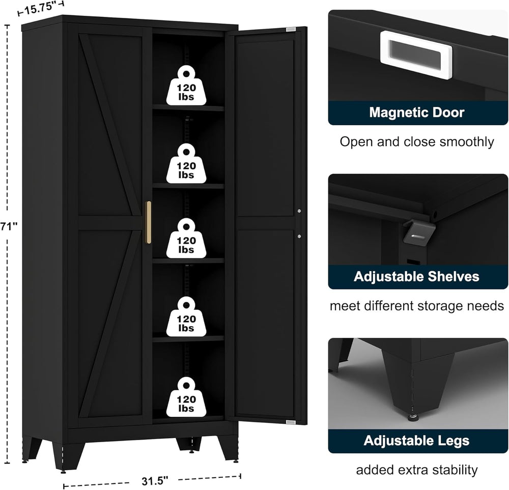 LCAOPC 71" Tall Metal Storage Cabinet with 2 Doors and 4 Adjustable Shel...