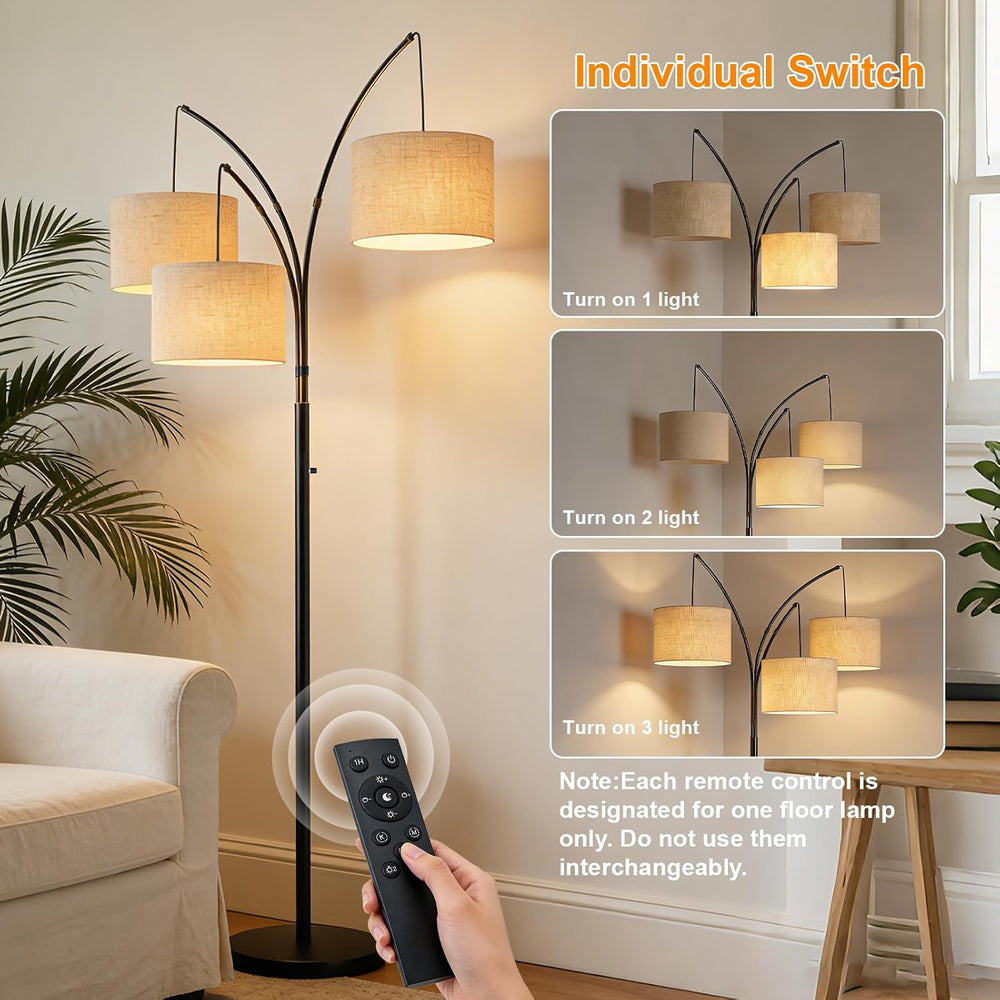 80 Inch Arc Living Room Floor Lamps with Remote Control,3-Light Lamp Shades
