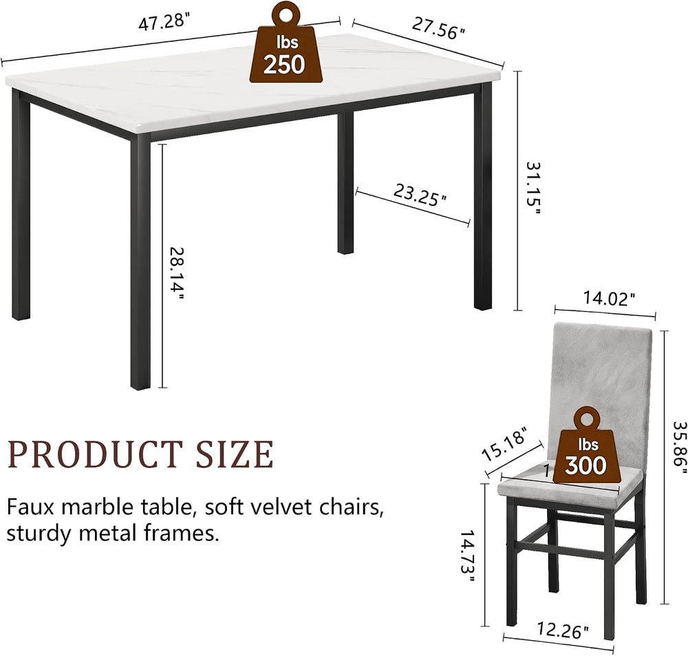 Dining Table Set for 4, 5-Piece Faux Marble Dining Set,4 Upholstered PU Chair...