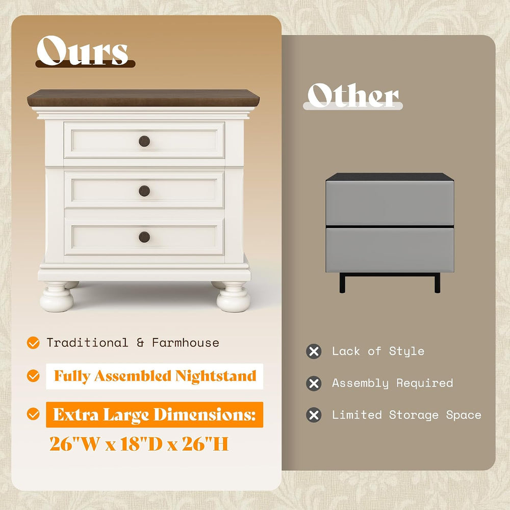AMERLIFE Fully Assembled Nightstands Set of 2, Solid Wood End Tables | 26&quo...