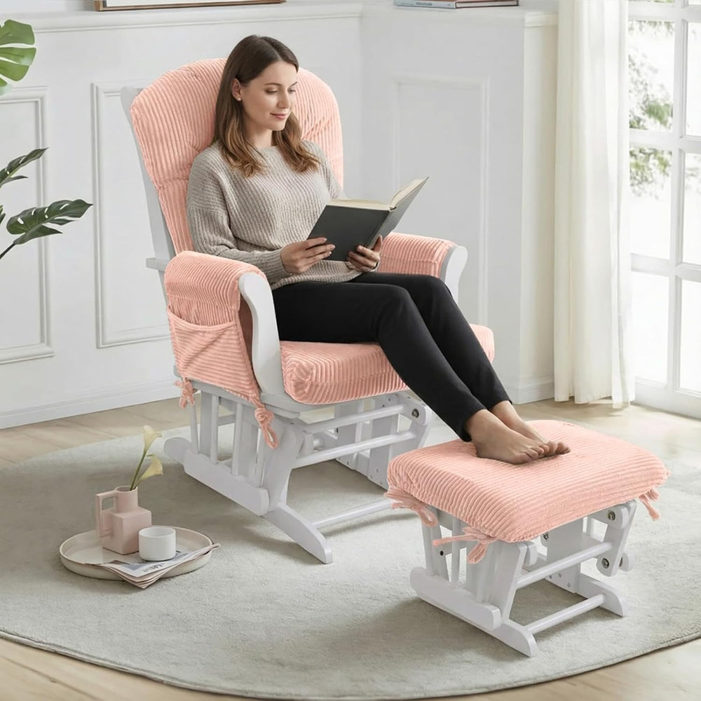 5PCS Glider Rocker Replacement Cushions with Storage Side Pockets, Pink