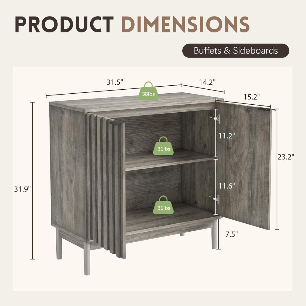 Otterease Fluted Buffet Cabinet with Storage, Small Accent Cabinets, Gray