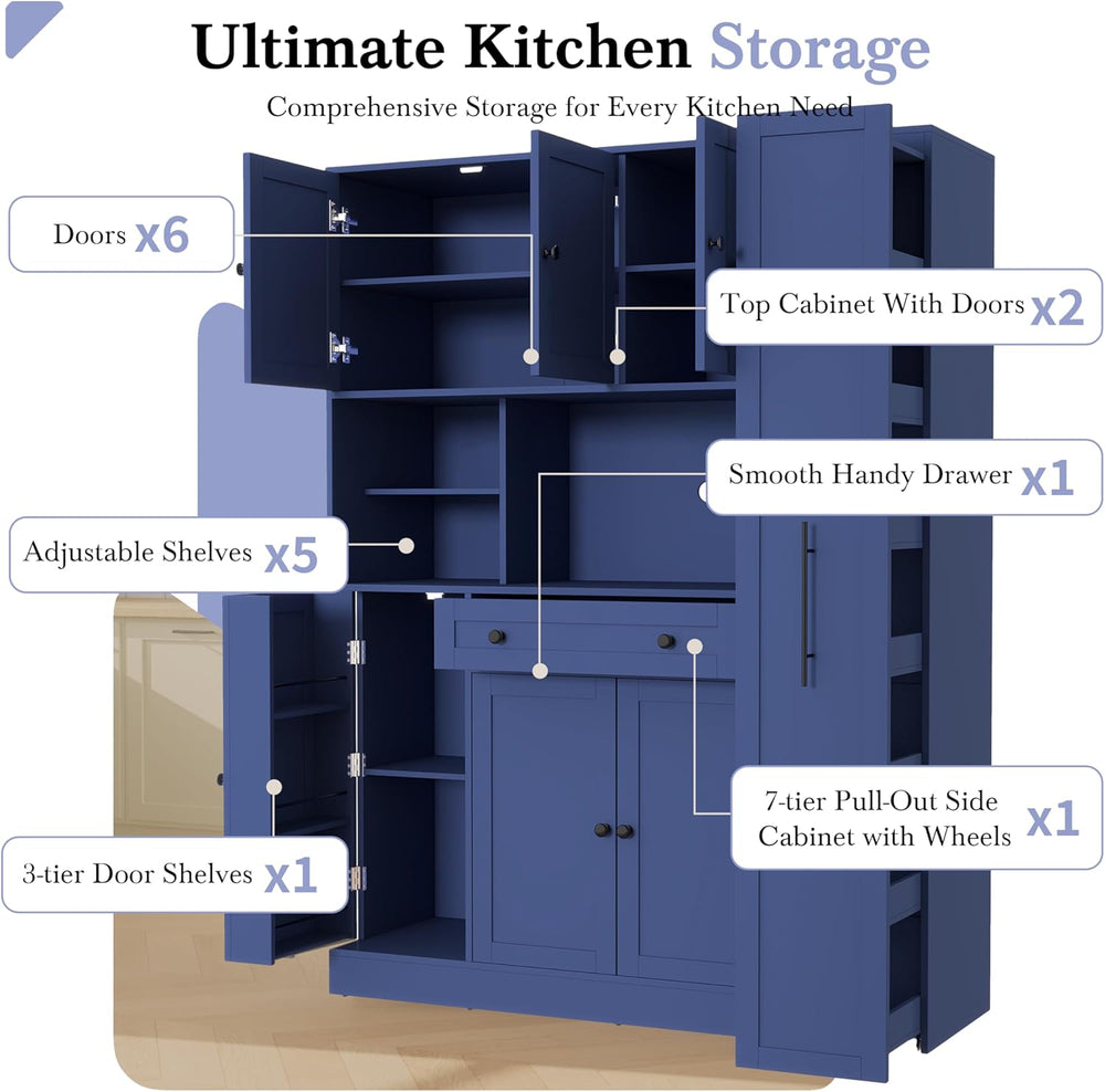 LUMISOL 70" Farmhouse Kitchen Pantry Storage Cabinet with Pull-Out Shelf...