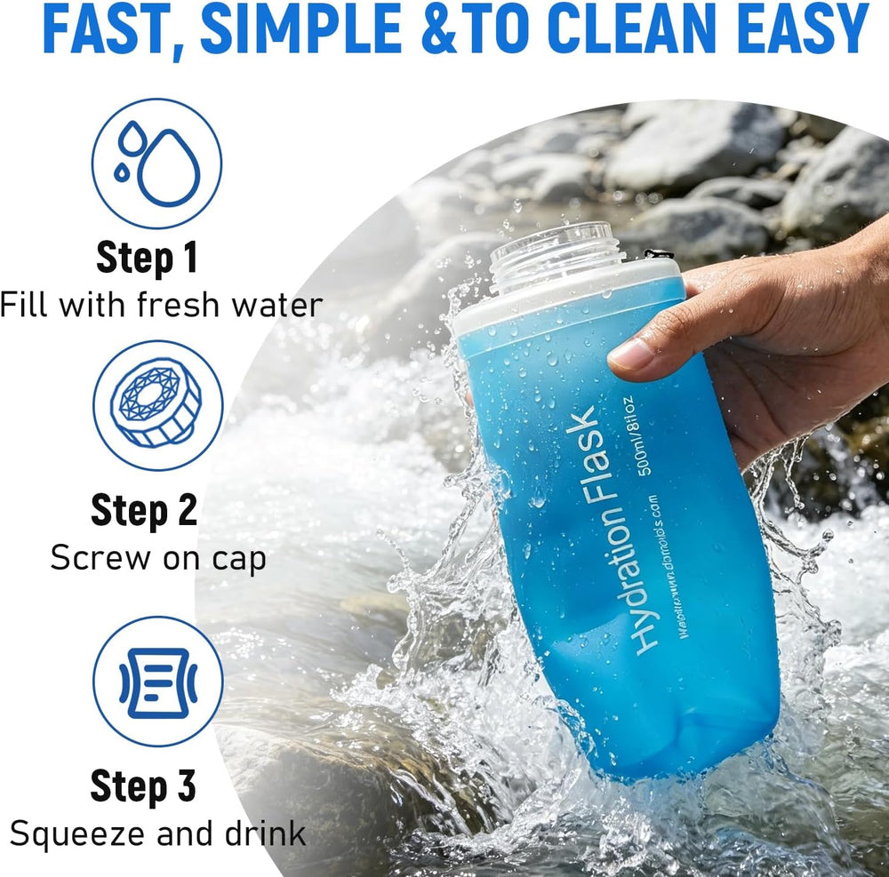 1L Collapsible Water Bottle with Filter for Hiking Backpacking(Blue)