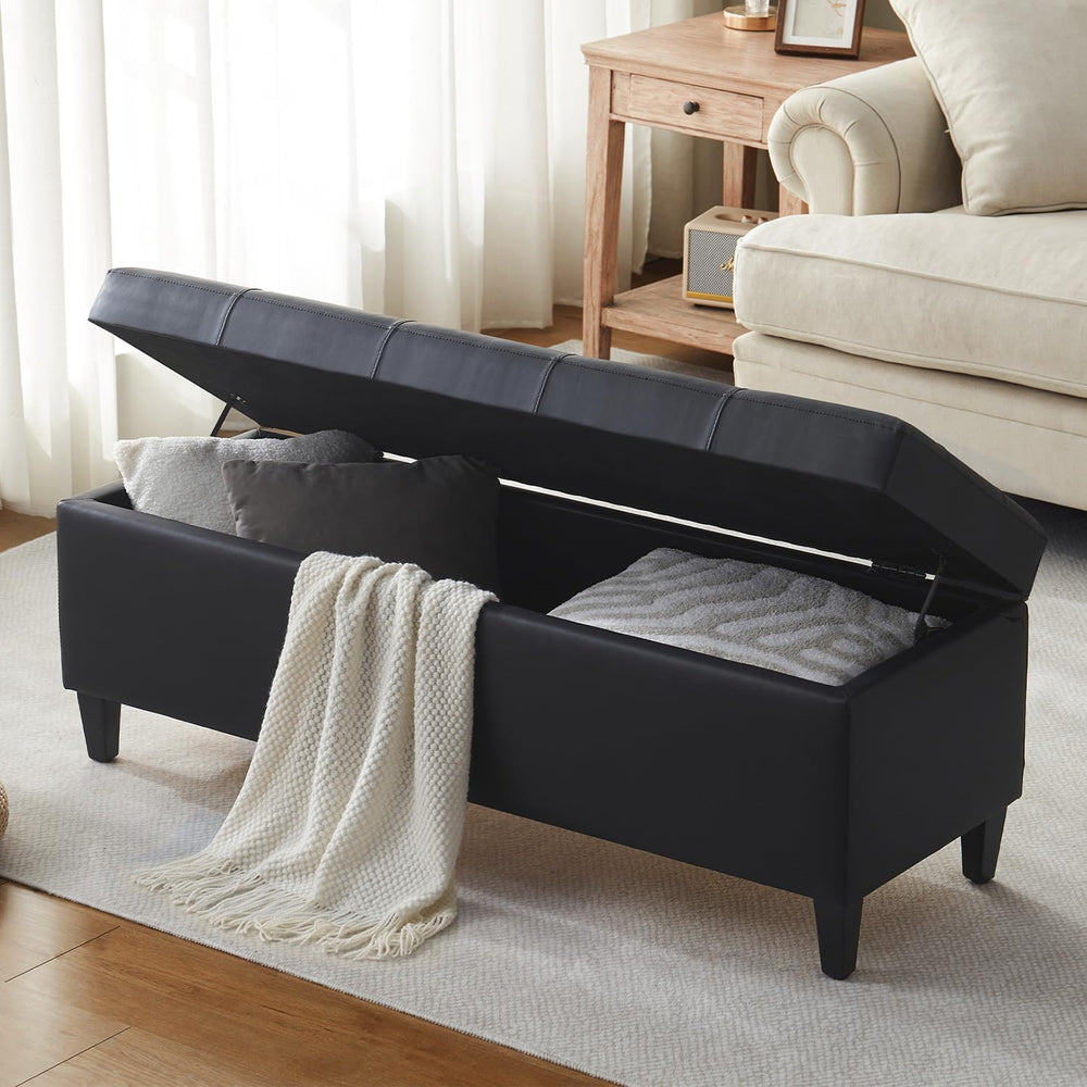 50.5 Inch Storage Ottoman Bench, Faux Leather Tufted Upholstered Bedroom Benc...