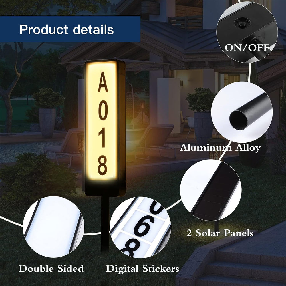 Double Sided Solar Address Plaques House Number, 2 Solar Panel Outdoor Waterp...