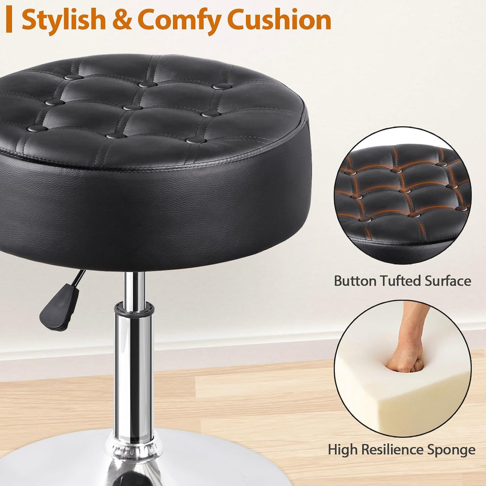 LEMY Adjustable Vanity Stool with 360° Swivel,Hydraulic Lift Round Makeup Cha...