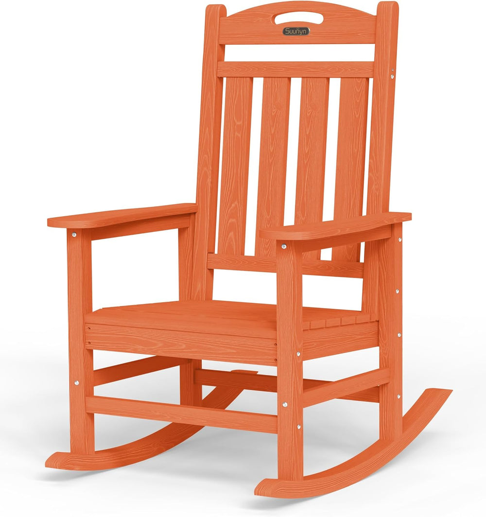 Oversized Outdoor Rocking Chair, High Back Porch Rocker Chair, HDPE All Weath...