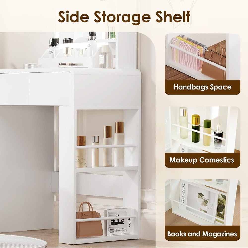 Vanity, Small Vanity Desk with Mirror and Lights, Side Shelf Storage Space, C...