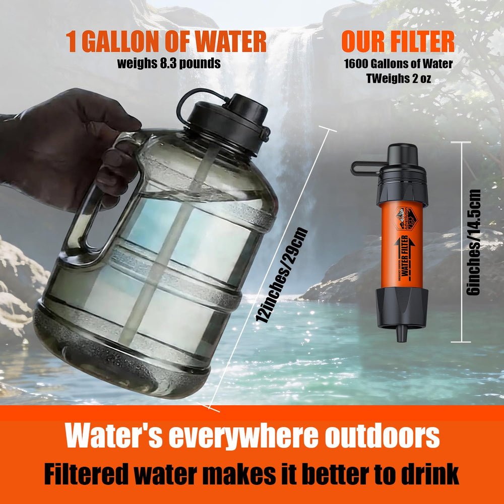 3-Pack Water Filter Straw with Survival Whistle Kit