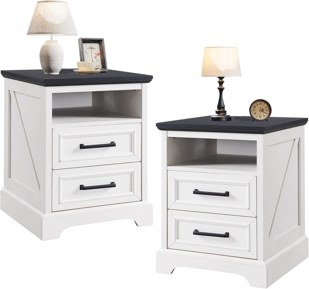 ACCOHOHO 18" Farmhouse Nightstand Set of 2 with Charging Station,End Tab...