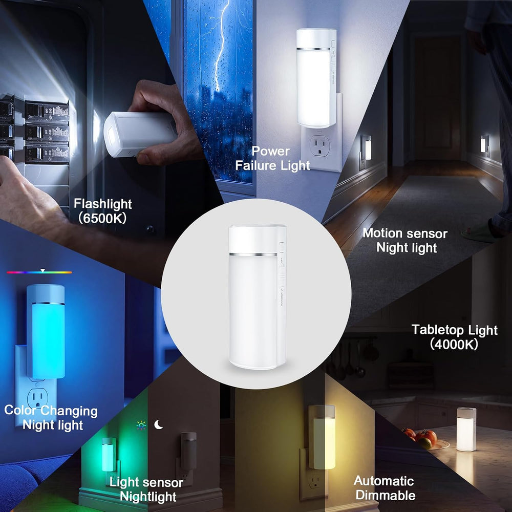 Dawnrise 7-in-1 Plug in Power Failure Night Lights with 12 Color Changing