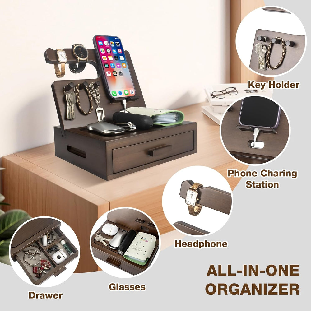 Solid Wood Nightstand Organizer, Docking Station, Gifts for Men, Made of Ceda...