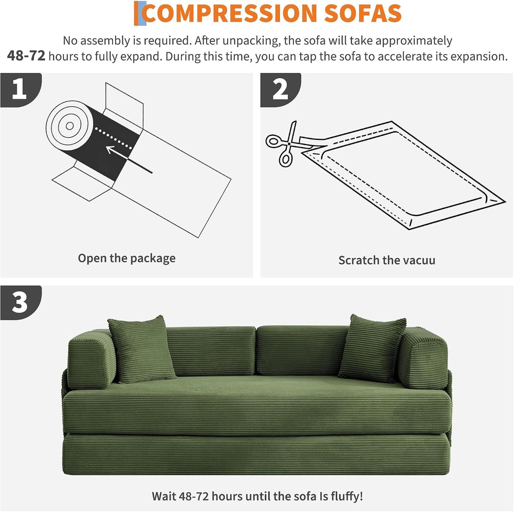 GarveeLife 78.8" Modular Corduroy Sofa Bed,5 in 1 Convertible Futon Floo...