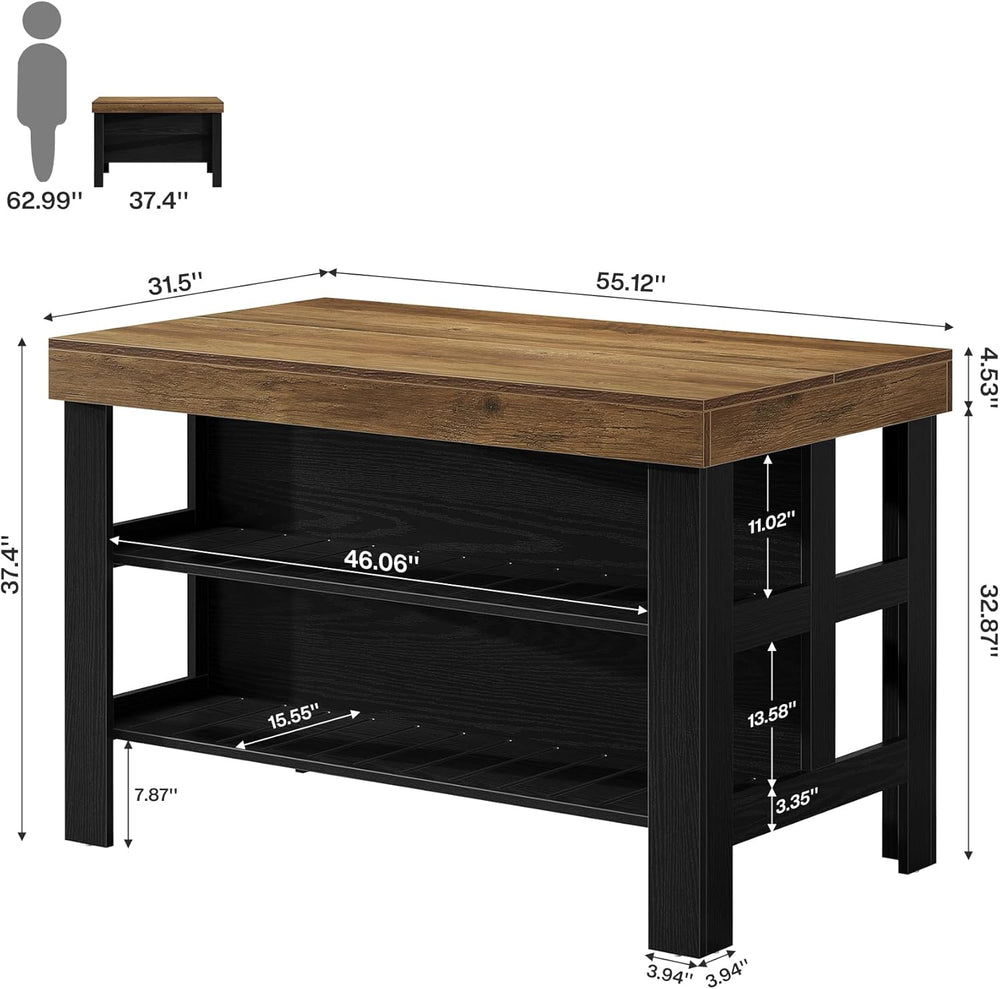 Tribesigns Kitchen Island with Storage and Seating, Farmhouse Large Stationar...