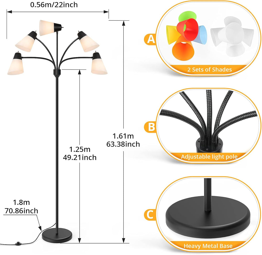 LED Floor Lamp, Medusa Adjustable Multi Head Modern Tall Standing Light