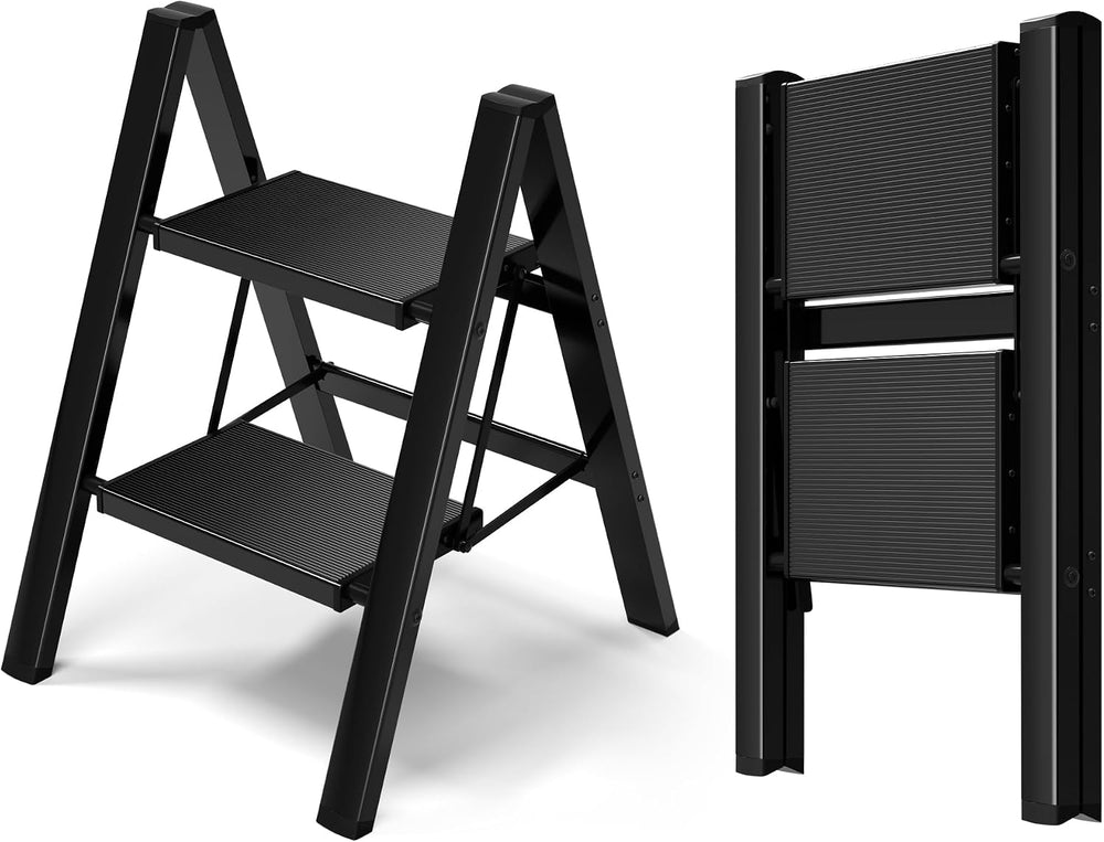 HillhutApex Aluminum Step Stool Foldable,2 Step Ladder (Black)