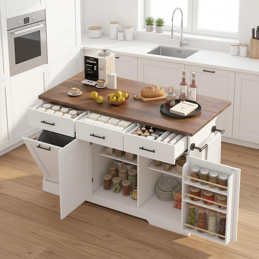 Kikihouse 55" Drop Leaf Kitchen Island Table with Power Outlet, Large St...