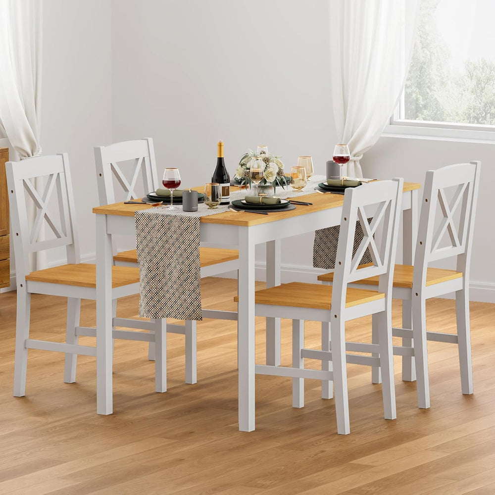 DlandHome 5 Piece Dining Table Set, Wood Kitchen Table with 4 Chairs for Dini...