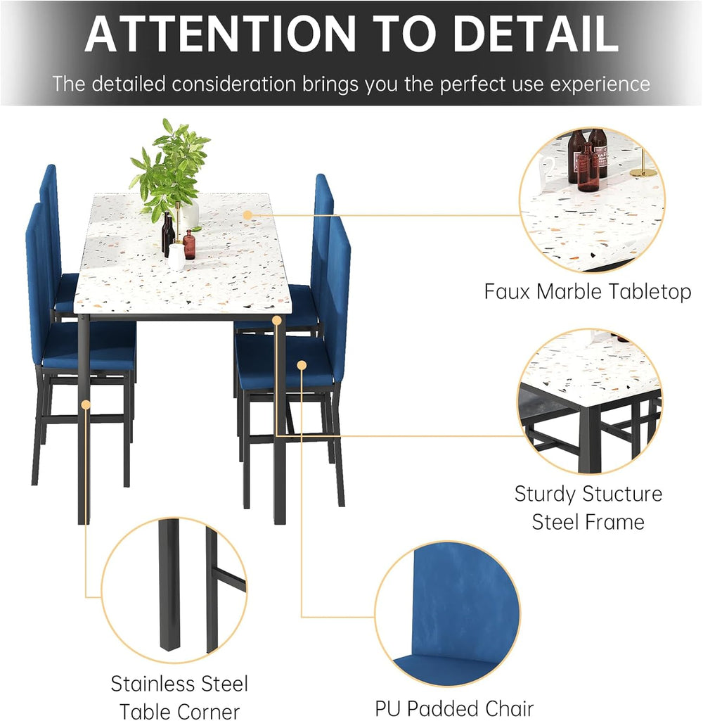 AWQM Dining Table Set for 4, Modern Faux Marble Dining Table Set with 4 Uphol...