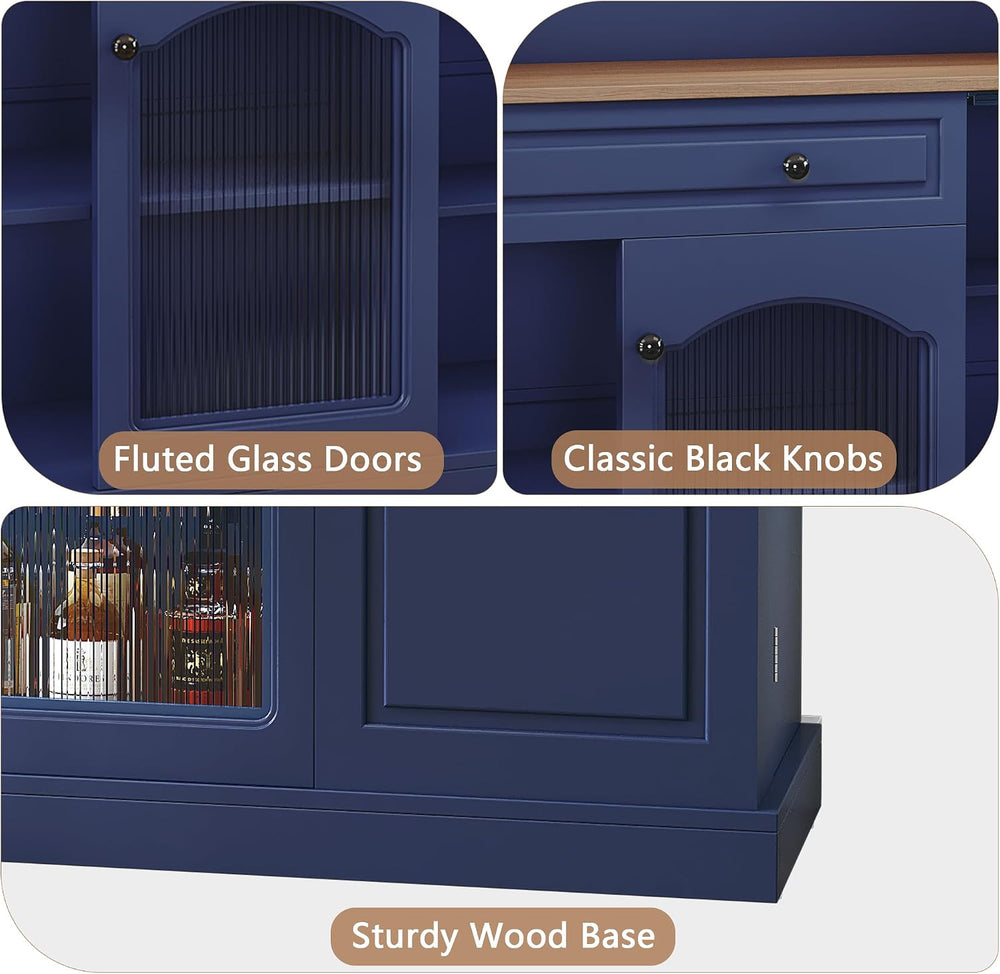 ARTPOWER 48" Farmhosue Coffee Bar Cabinet with Hutch, Wine Cabinet,Blue ...