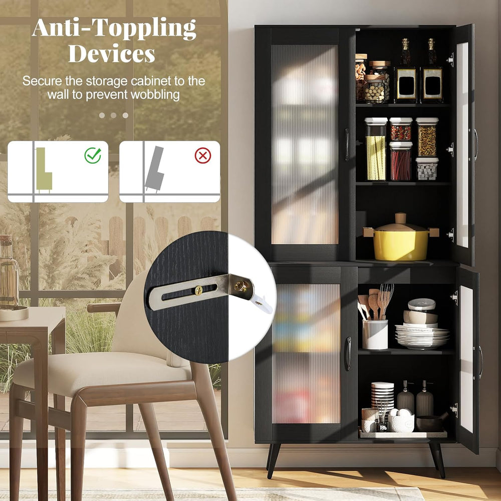70.5”H Pantry Cabinet, 5-Tier Food Pantry with 4 Transparent Doors & Adju...