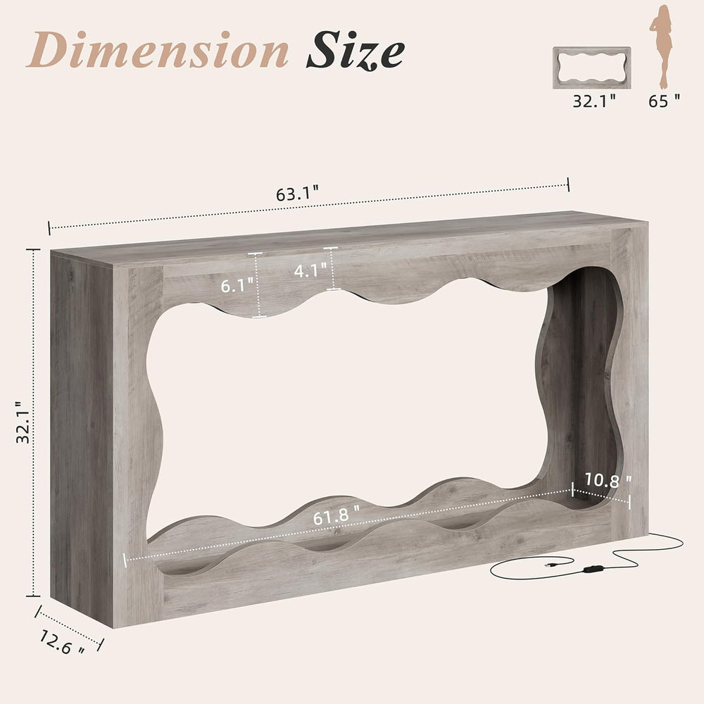 Shintenchi 63 inch Farmhouse Console Table with Storage & LED Light, Long...