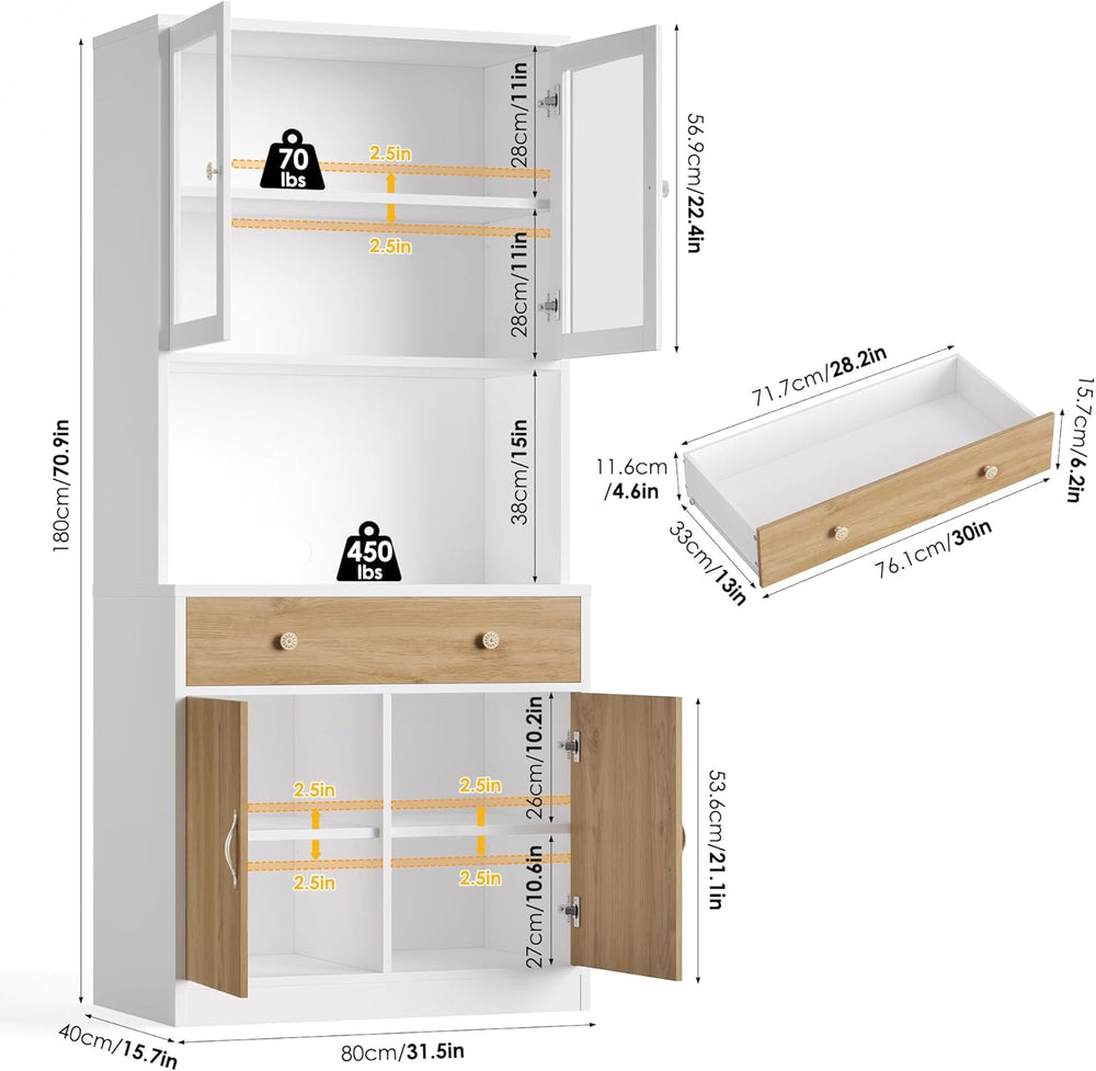 Keyluv 71" Tall Kitchen Pantry Storage Cabinet with Microwave Stand, Mod...