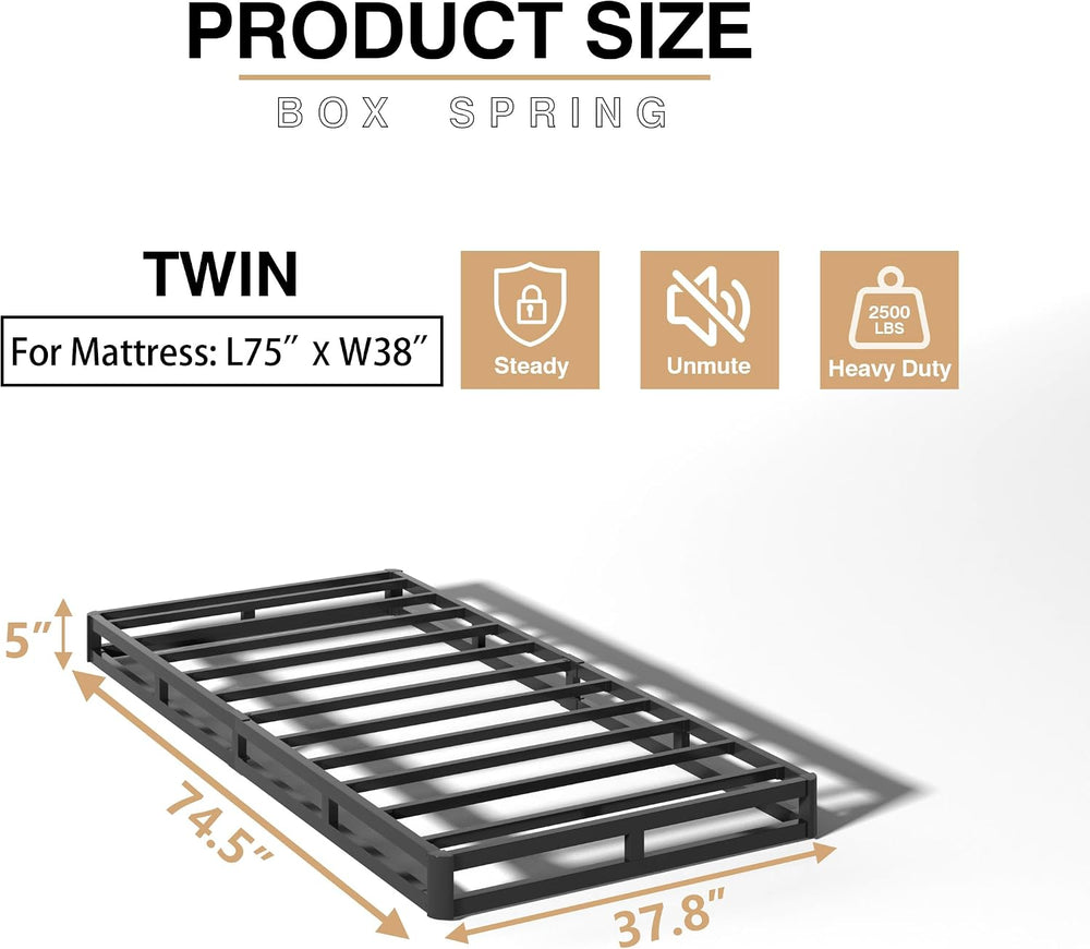 5 Inch Twin Box Spring, Heavy Duty Metal Mattress Foundation, 2500 lbs Capaci...