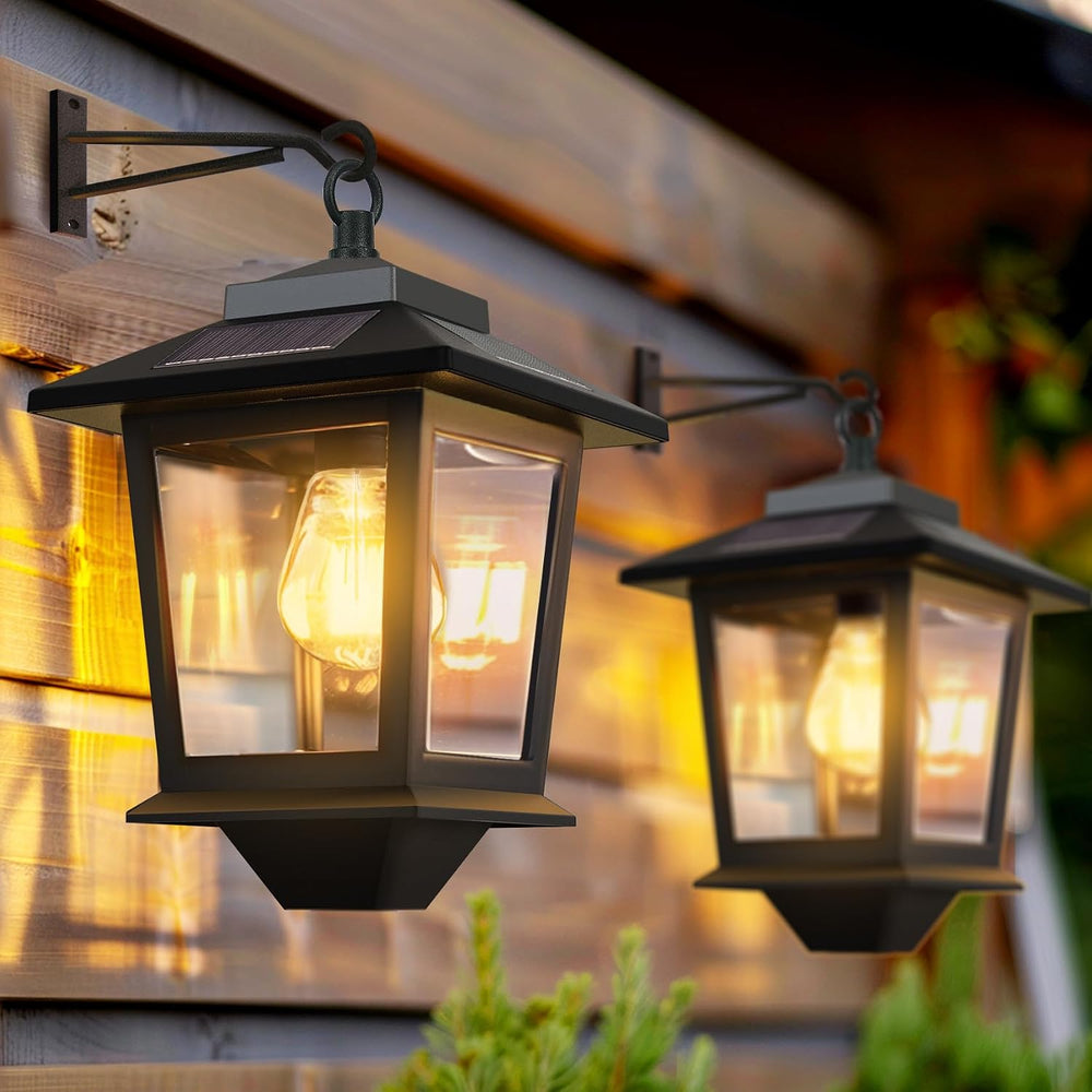 PASAMIC 2 Pack Solar Wall Lanterns,Outdoor Hanging Lights with 4 Solar Panels...