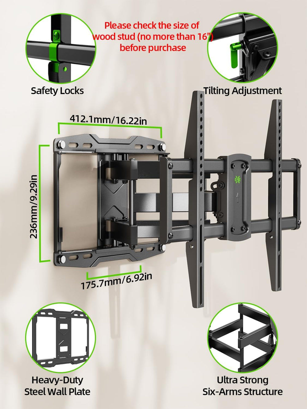 Full Motion TV Wall Mount for 42 55 65 75 85 86 inch, TV Mount Swivel and Til...