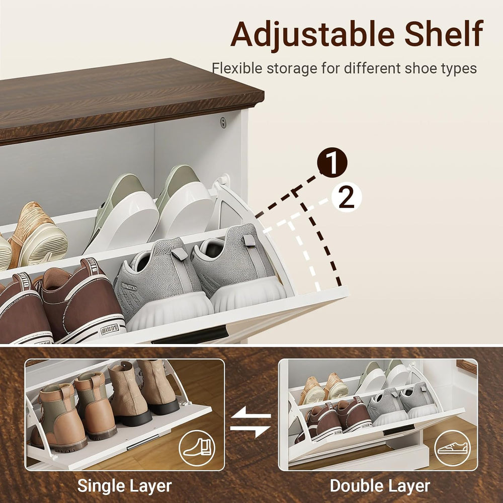 SoBuy Narrow Shoe Bench with Flip Drawers - Slim White Entryway Shoe Storage ...