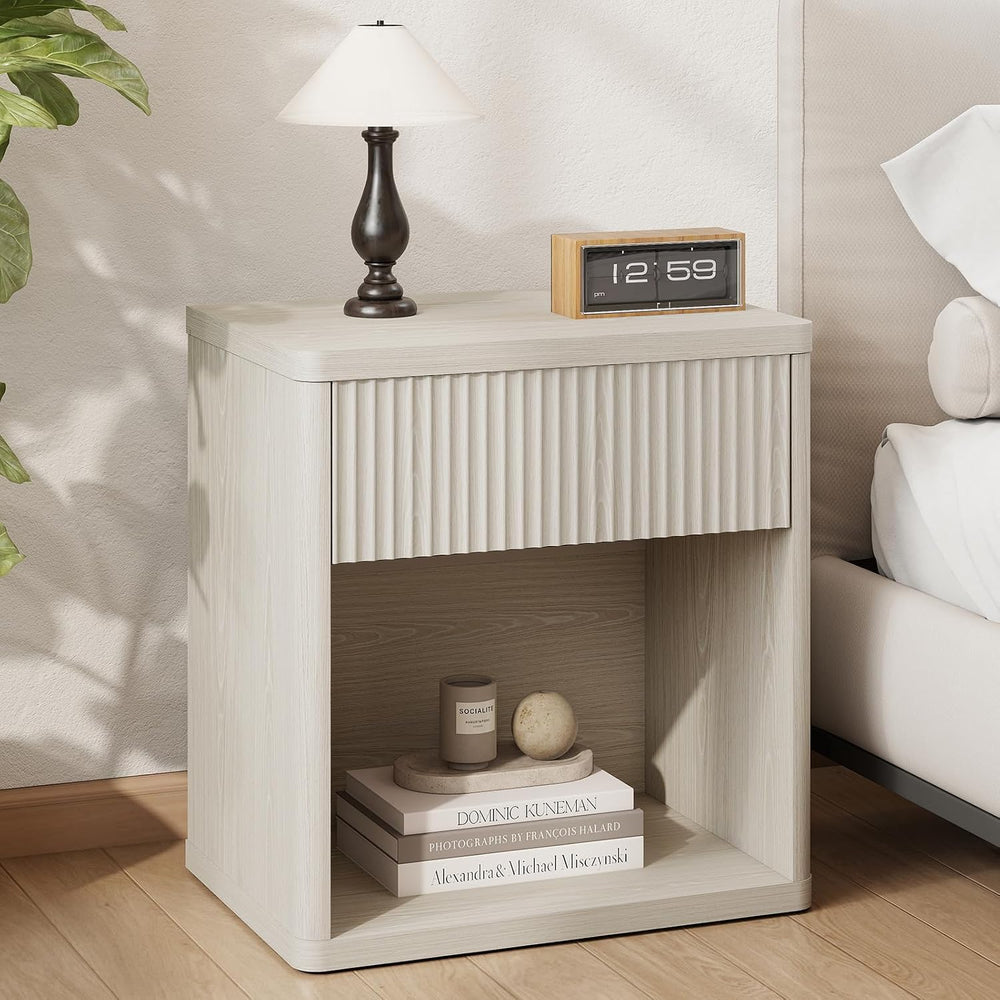 LubanNese Fluted Nightstand with Drawer, Modern Night Stand, Bed Side Table w...