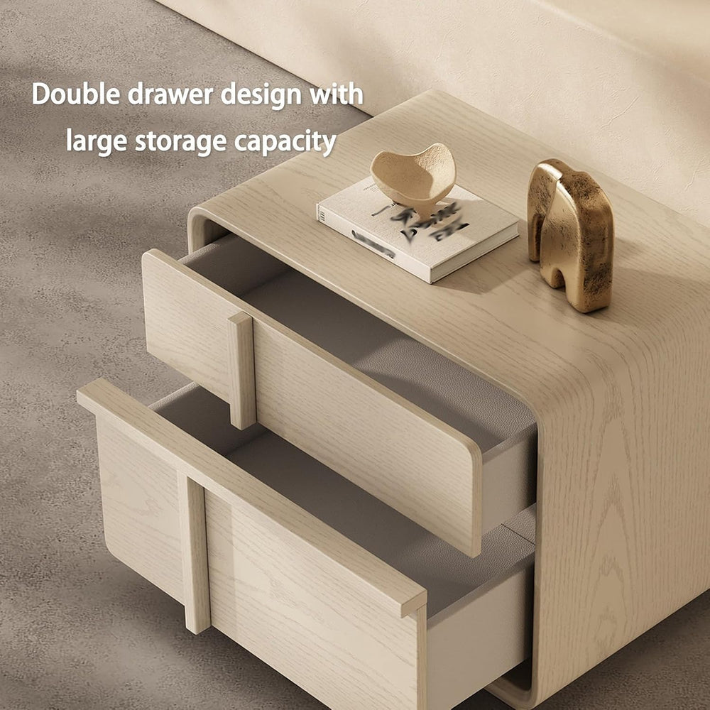 Nightstand with 2 Storage Drawer, Wooden Bed End Side Table Cabinet, Small Dr...