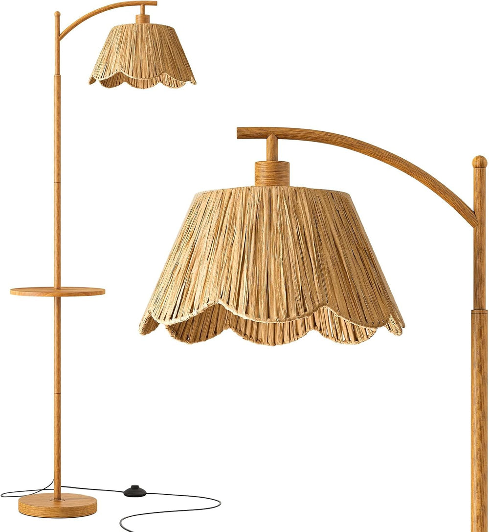 Oneach 63.5" Floor Lamp with Table for Living Room, Boho Rattan Standing...