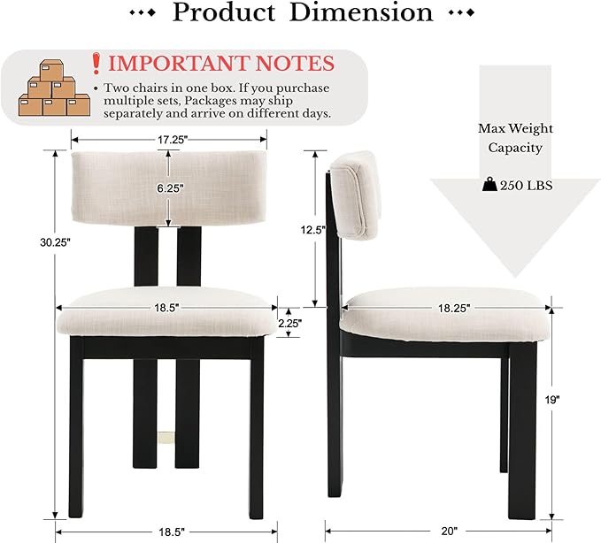 HNY Modern Farmhouse Linen Dining Chairs Set of 6, Beige Fabric Upholstered D...