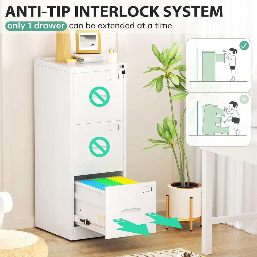 Bonusall Vertical File Cabinet with Lock 3 Drawer Locking Vertical Filing Cab...