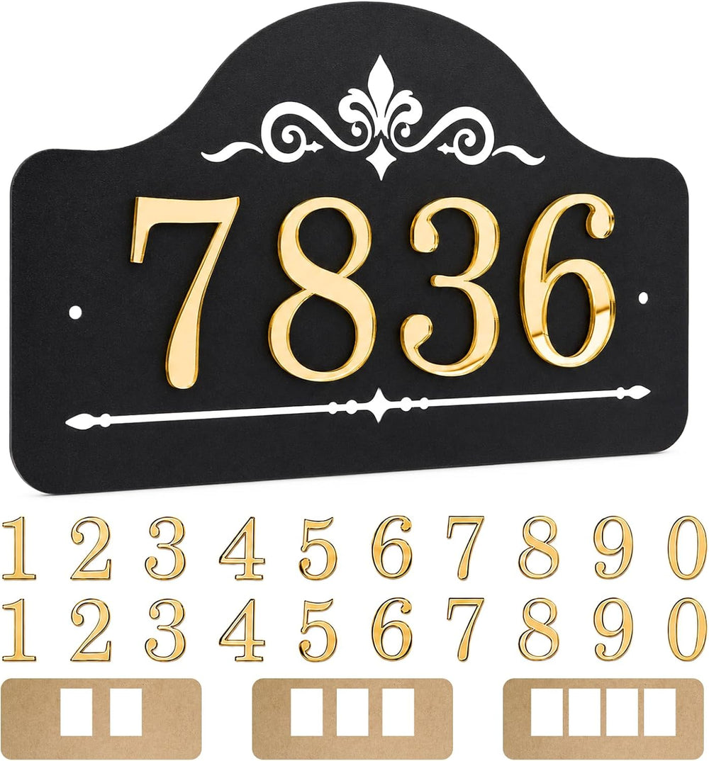 Metal House Number Sign with Mirror Gold Numbers, DIY Address Plaque