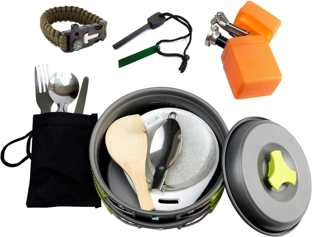 MalloMe Camping Cookware 18pc Mess Kit w/Backpacking Stove – Camping Cooking ...
