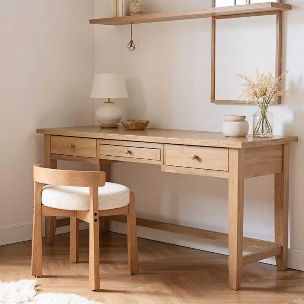 HEAH-YO Wood Vanity Chair with Back, Linen Upholstered Small Ottoman Footstoo...