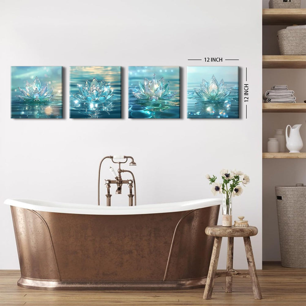 Lotus Flower Wall Art Teal Bathroom Wall Decor Zen Picture for Walls Canvas P...