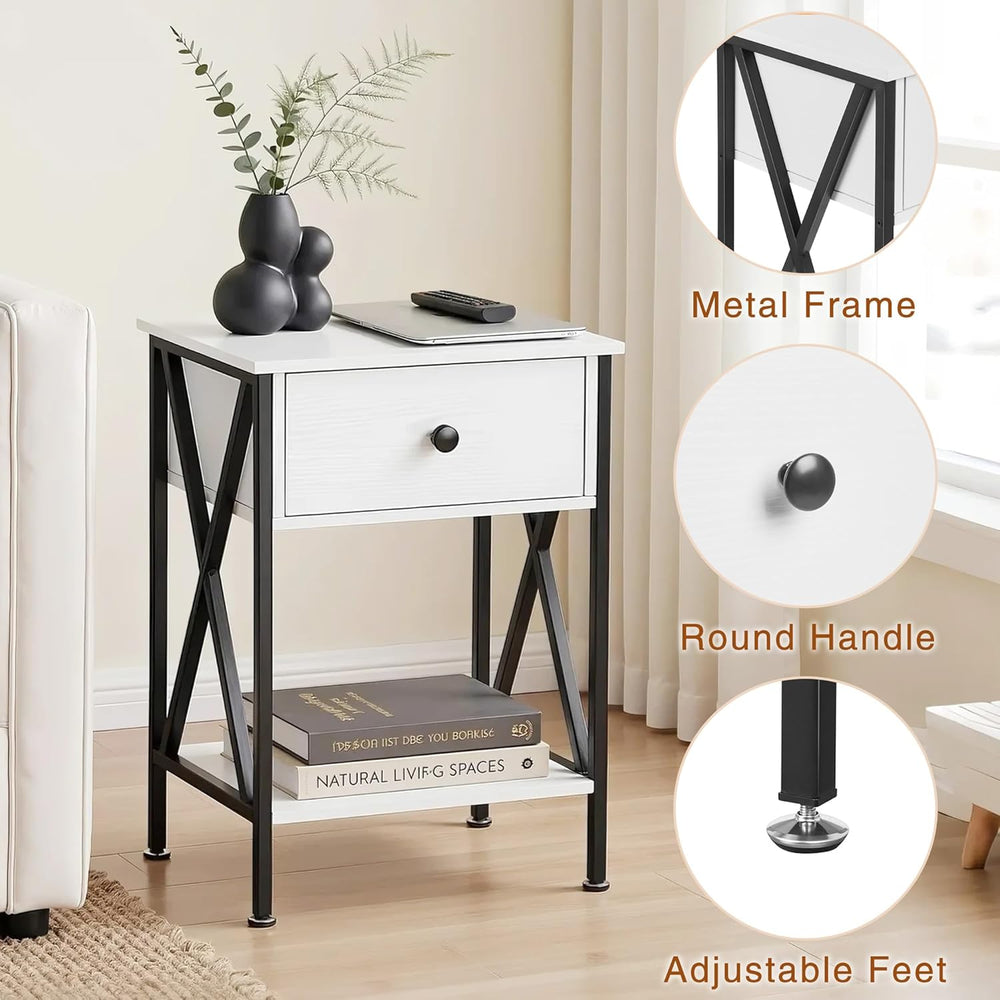 VECELO Nightstand,Modern Bedside End Table, Night Stand with Drawer and Stora...