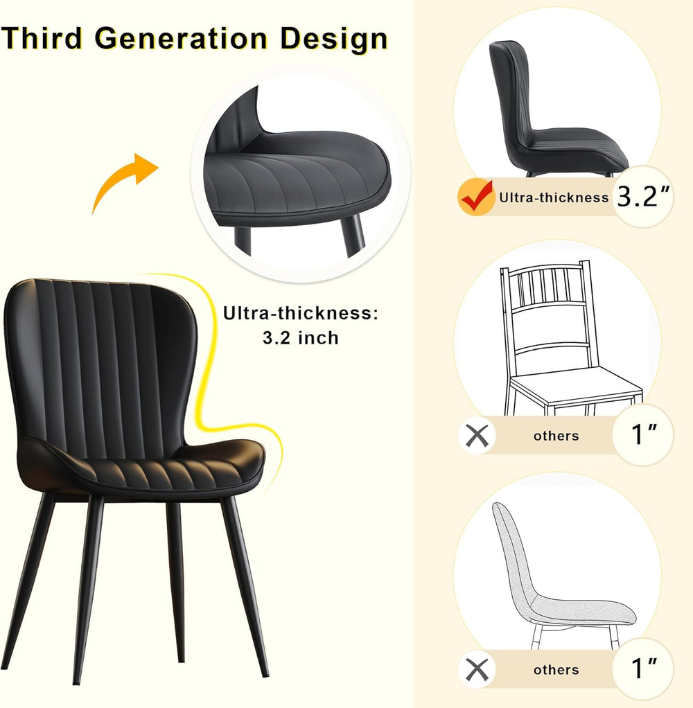 Dining Chairs Set of 6,Black Leather Dining Chair Upholstered,Kitchen Chair,M...