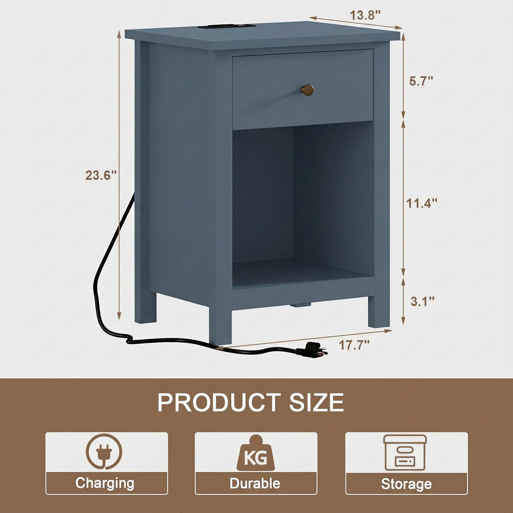 ChooChoo Farmhouse Nightstand with Charging Station Set of 2 | Wooden Top Bed...